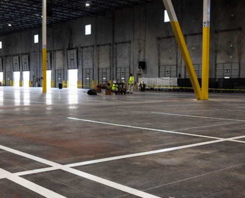 Side view of industrial warehouse flooring