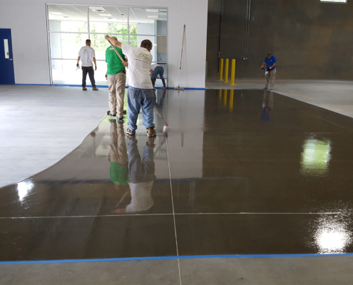 Side view of floor being coated